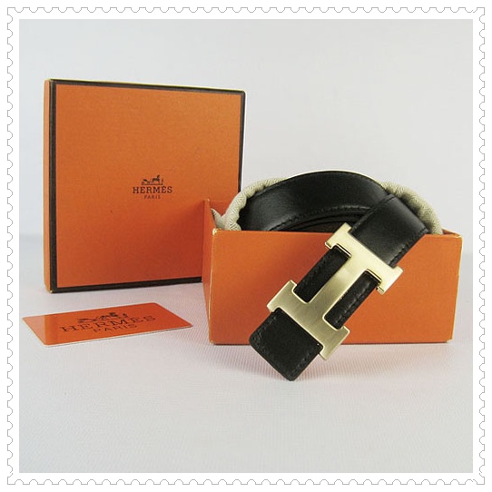 Hermes Classic Stripe Leather Reversible Belt Black/Orange Class